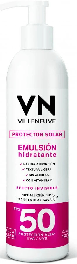 Protector Solar Emulsión Hidratante FPS 50 Efecto sedoso – No graso-190ml.