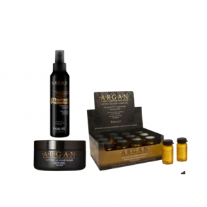 TRIO ARGAN FIDELITE- 1 PROTECTOR TERMICO + 1 MASCARA 250G + 12 AMPOLLAS